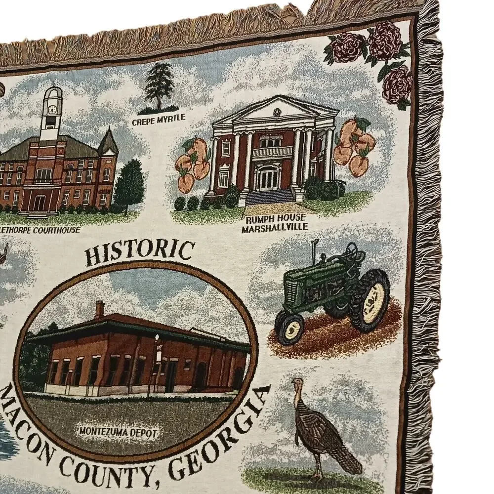 Farmhouse Georgia Historical Throw Blanket 62x48 Cottagecore Deer Scenery Rustic
